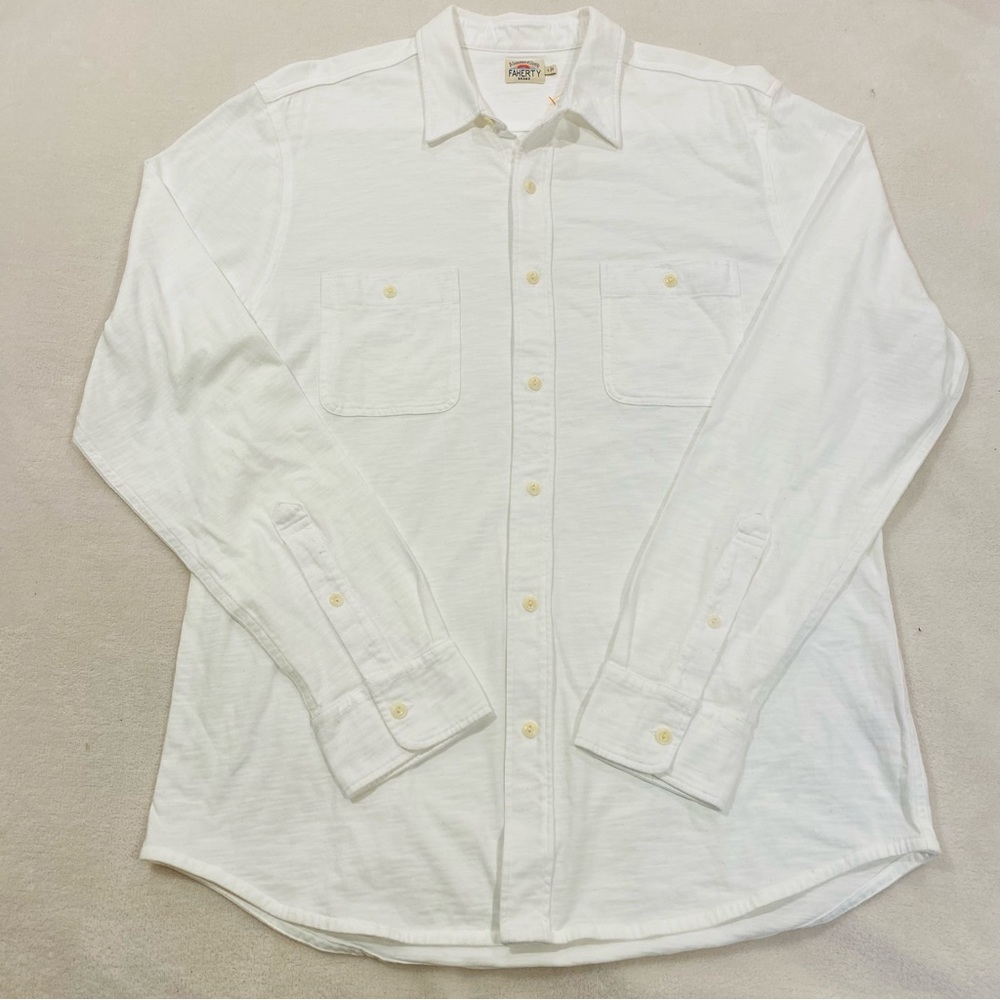 Faherty brand white 100% cotton long sleeve casual button down‎ shirt size large